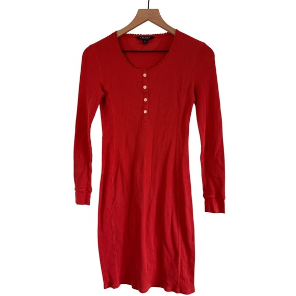 Lauren Ralph Lauren Dresses & Skirts - Lauren Ralph Lauren Henley Dress Womens XS Orange Cotton Thermal Knit Mini